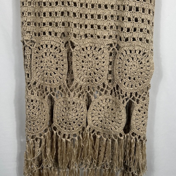 Venus Beige Crochet Fringe Tank Top Beach Swimsuit Coverup. Size M. Boho - Picture 4 of 5